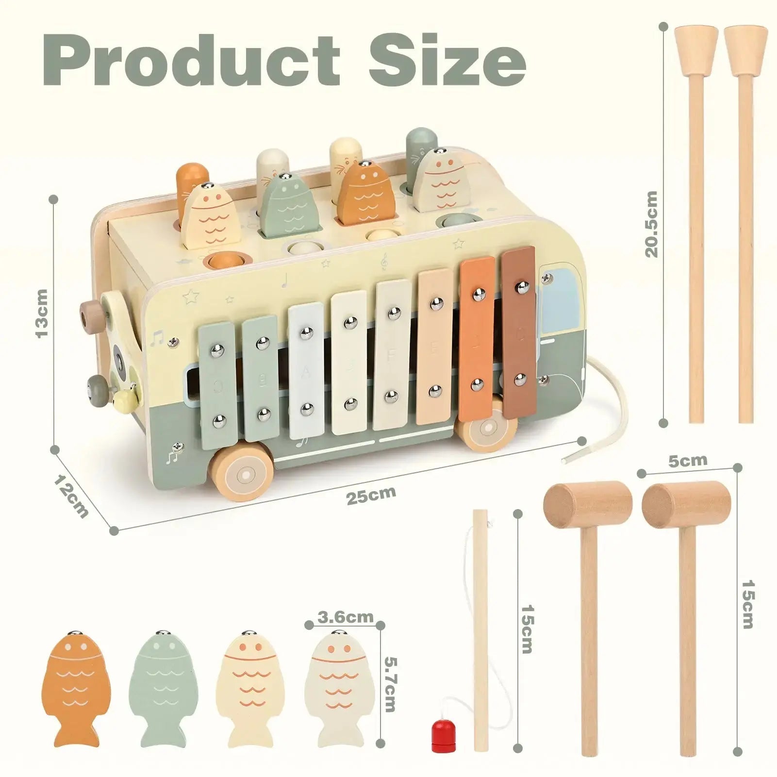 Fidtoy Jouet à marteler Montessori, cube d'activités en bois 7-en-1 pour tout-petits, jouet d'apprentissage musical