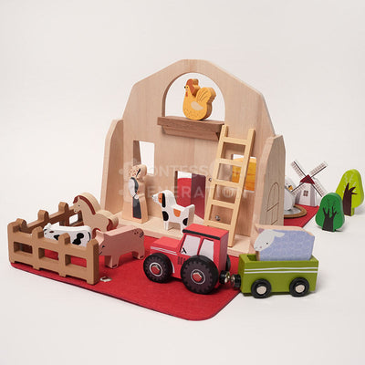 Ensemble de jeu de ferme de voyage Fidtoy pour tout-petits – Jouet de simulation portable avec 16 animaux en bois, 2 ans et plus
