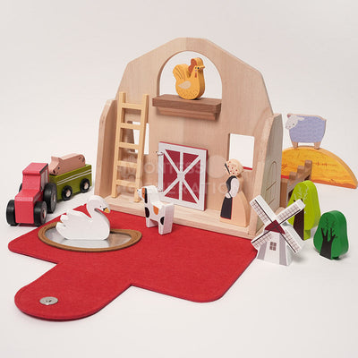 Ensemble de jeu de ferme de voyage Fidtoy pour tout-petits – Jouet de simulation portable avec 16 animaux en bois, 2 ans et plus
