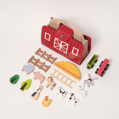 Ensemble de jeu de ferme de voyage Fidtoy pour tout-petits – Jouet de simulation portable avec 16 animaux en bois, 2 ans et plus