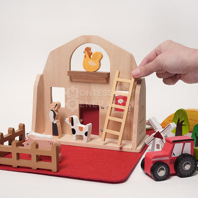 Ensemble de jeu de ferme de voyage Fidtoy pour tout-petits – Jouet de simulation portable avec 16 animaux en bois, 2 ans et plus