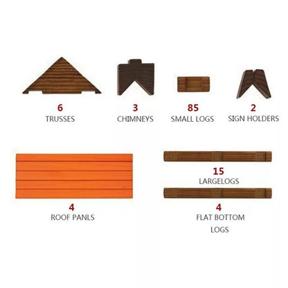 165 Wood Pieces Treehaus House Log - Open ended wooden toys