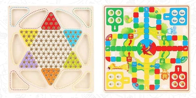 Jeu de Dames et Ludo en Bois 2-en-1 – Jeu de Société Classique Premium