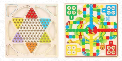 Wooden Checker Board & Ludo 2-in-1 Premium Classic Family Game