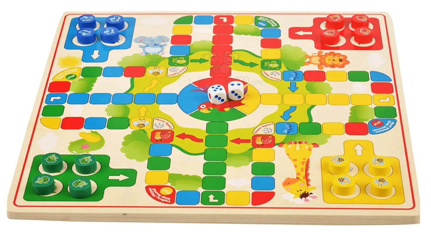 Wooden Checker Board & Ludo 2-in-1 Premium Classic Family Game