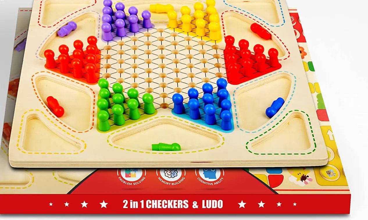 Wooden Checker Board & Ludo 2-in-1 Premium Classic Family Game