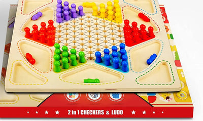 Jeu de Dames et Ludo en Bois 2-en-1 – Jeu de Société Classique Premium