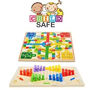Jeu de Dames et Ludo en Bois 2-en-1 – Jeu de Société Classique Premium