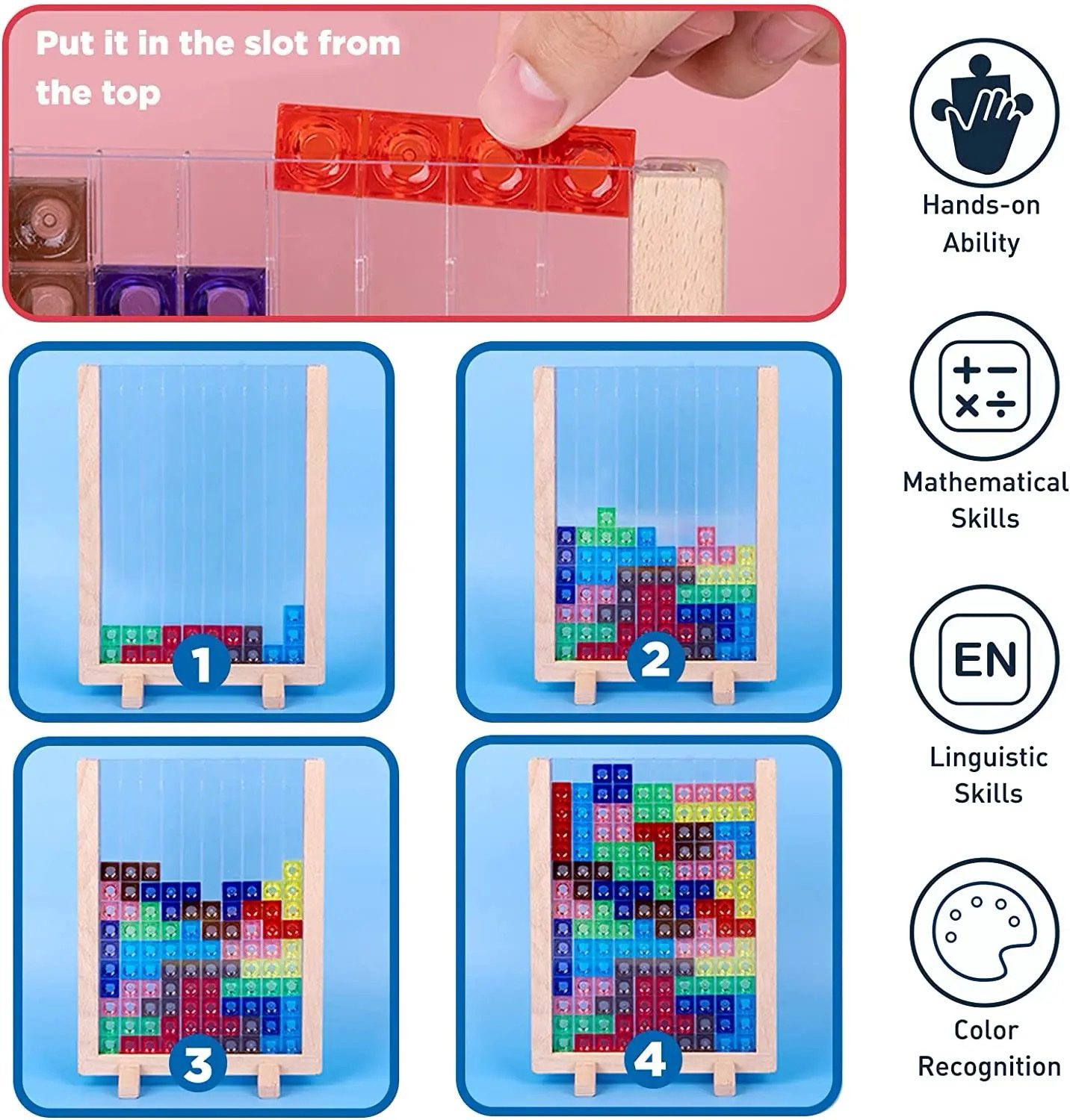 Vertical Tetris Puzzle Game – Transparent 3D Logic Board for STEM Learning and Strategy Play