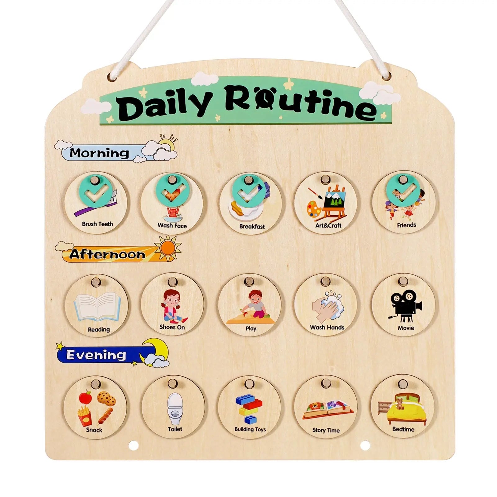 Wooden Visual Schedule for Kids - Sensory Routine Board for 3-6 Year Olds