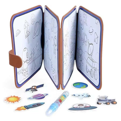 Libro de actividades con pegatinas y pintura mágica con agua – Temas de zoológico y espacio | Reutilizable: revela imágenes con agua y juego interactivo con pegatinas