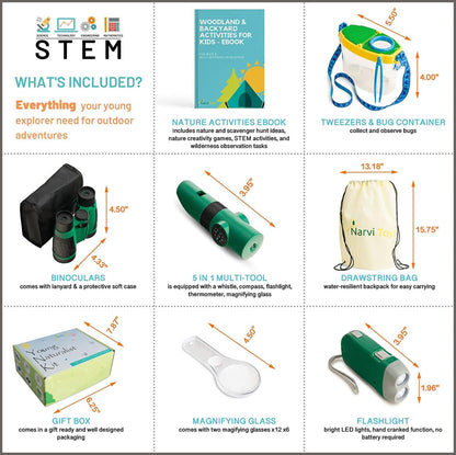 Explorers Pack Field Binoculars with inspection Tubs Magnifier Glass Sensory Tools