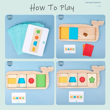 Whale-Shaped Montessori Puzzle – Color and Shape Sorting Wooden Activity for Toddlers