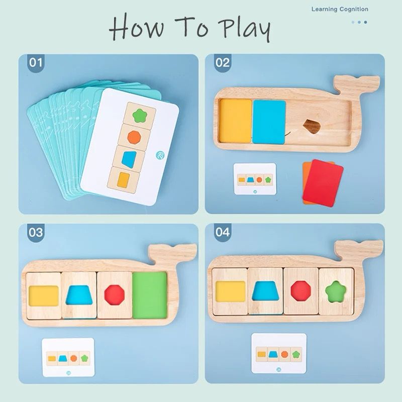 Whale-Shaped Montessori Puzzle – Color and Shape Sorting Wooden Activity for Toddlers