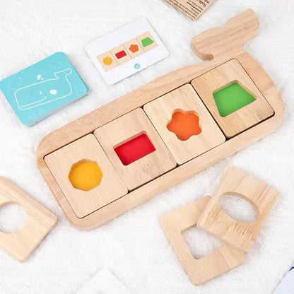 Whale-Shaped Montessori Puzzle – Color and Shape Sorting Wooden Activity for Toddlers