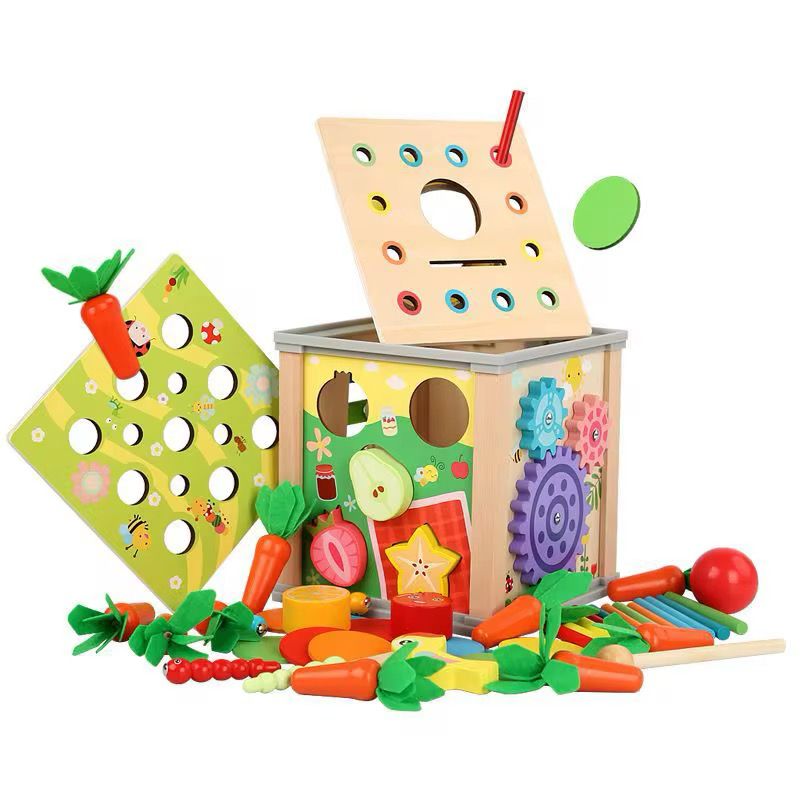 9-in-1 Montessori Wooden Activity Cube – Fine Motor, STEM and Sensory Learning Toy