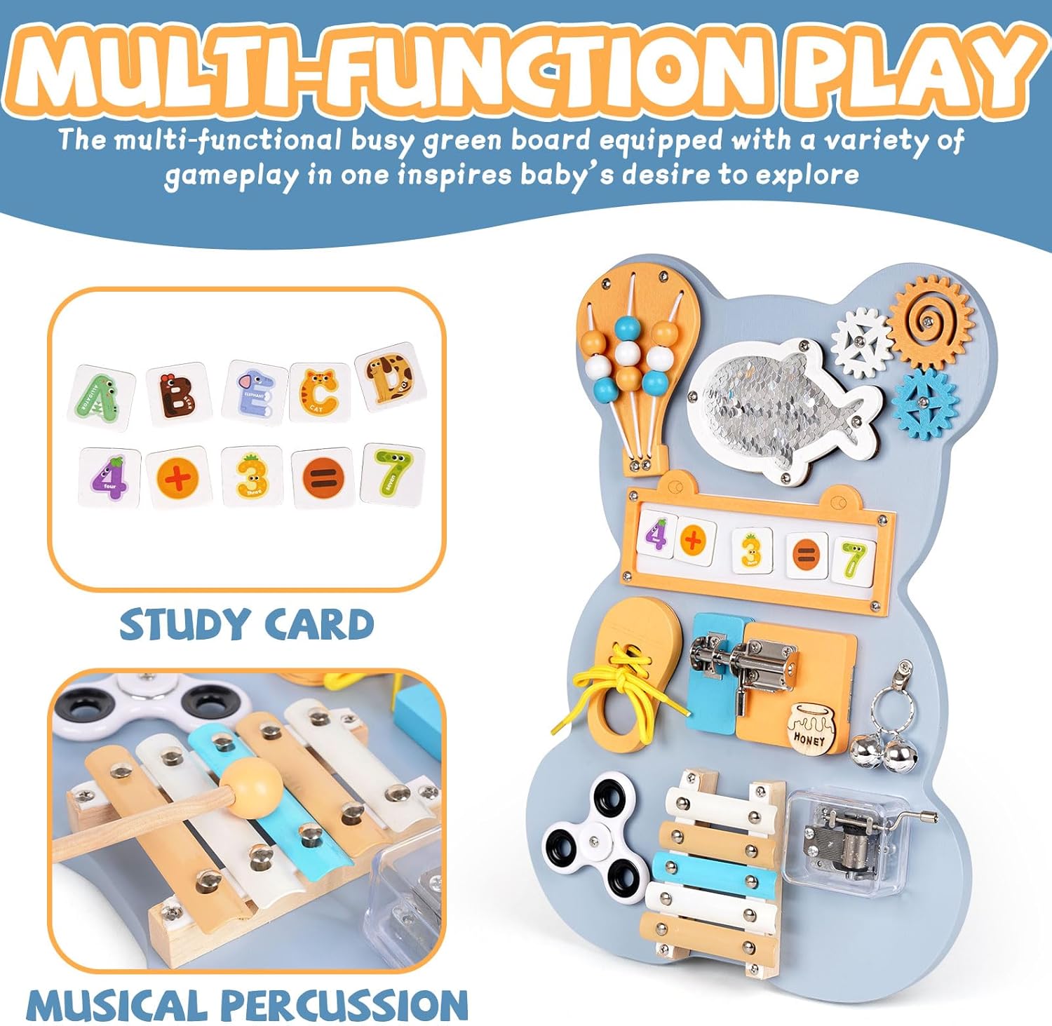 Wooden 10-in-1 Wooden Montessori Busy Board – Sensory Fun & Learning for Toddlers Keep Little Hands Busy! 10-in-1 Montessori Sensory Activity Board