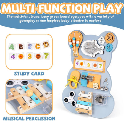 Wooden 10-in-1 Wooden Montessori Busy Board – Sensory Fun & Learning for Toddlers Keep Little Hands Busy! 10-in-1 Montessori Sensory Activity Board