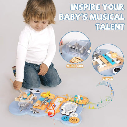 Wooden 10-in-1 Wooden Montessori Busy Board – Sensory Fun & Learning for Toddlers Keep Little Hands Busy! 10-in-1 Montessori Sensory Activity Board