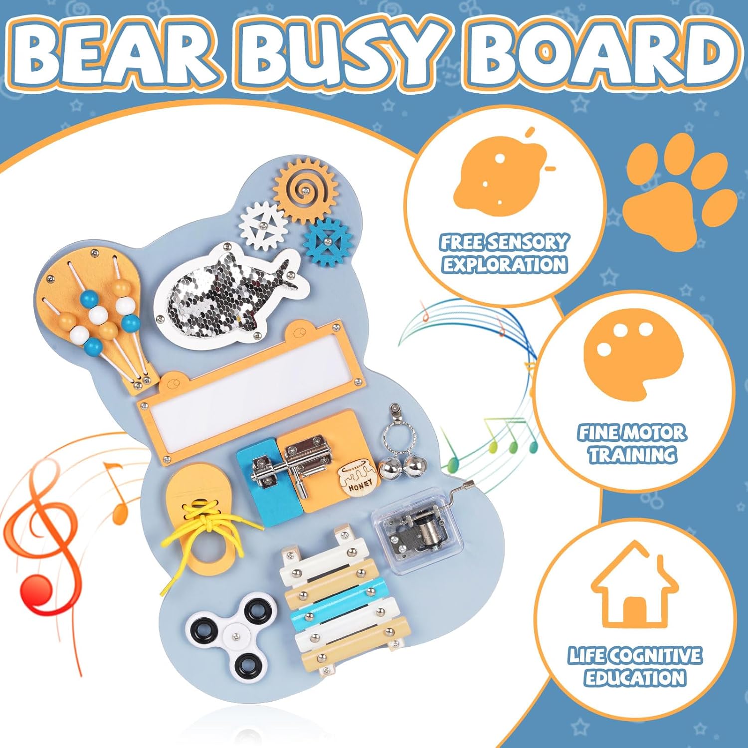 Wooden 10-in-1 Wooden Montessori Busy Board – Sensory Fun & Learning for Toddlers Keep Little Hands Busy! 10-in-1 Montessori Sensory Activity Board