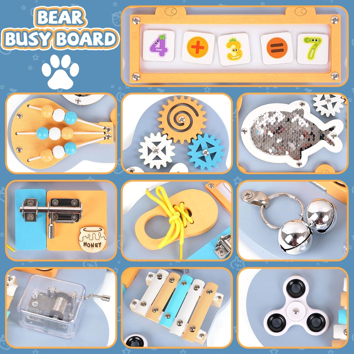 Wooden 10-in-1 Wooden Montessori Busy Board – Sensory Fun & Learning for Toddlers Keep Little Hands Busy! 10-in-1 Montessori Sensory Activity Board