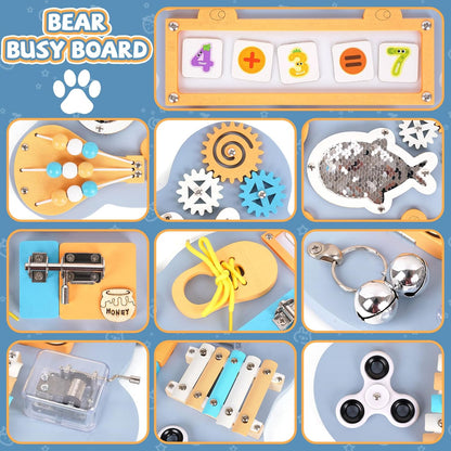 Wooden 10-in-1 Wooden Montessori Busy Board – Sensory Fun & Learning for Toddlers Keep Little Hands Busy! 10-in-1 Montessori Sensory Activity Board