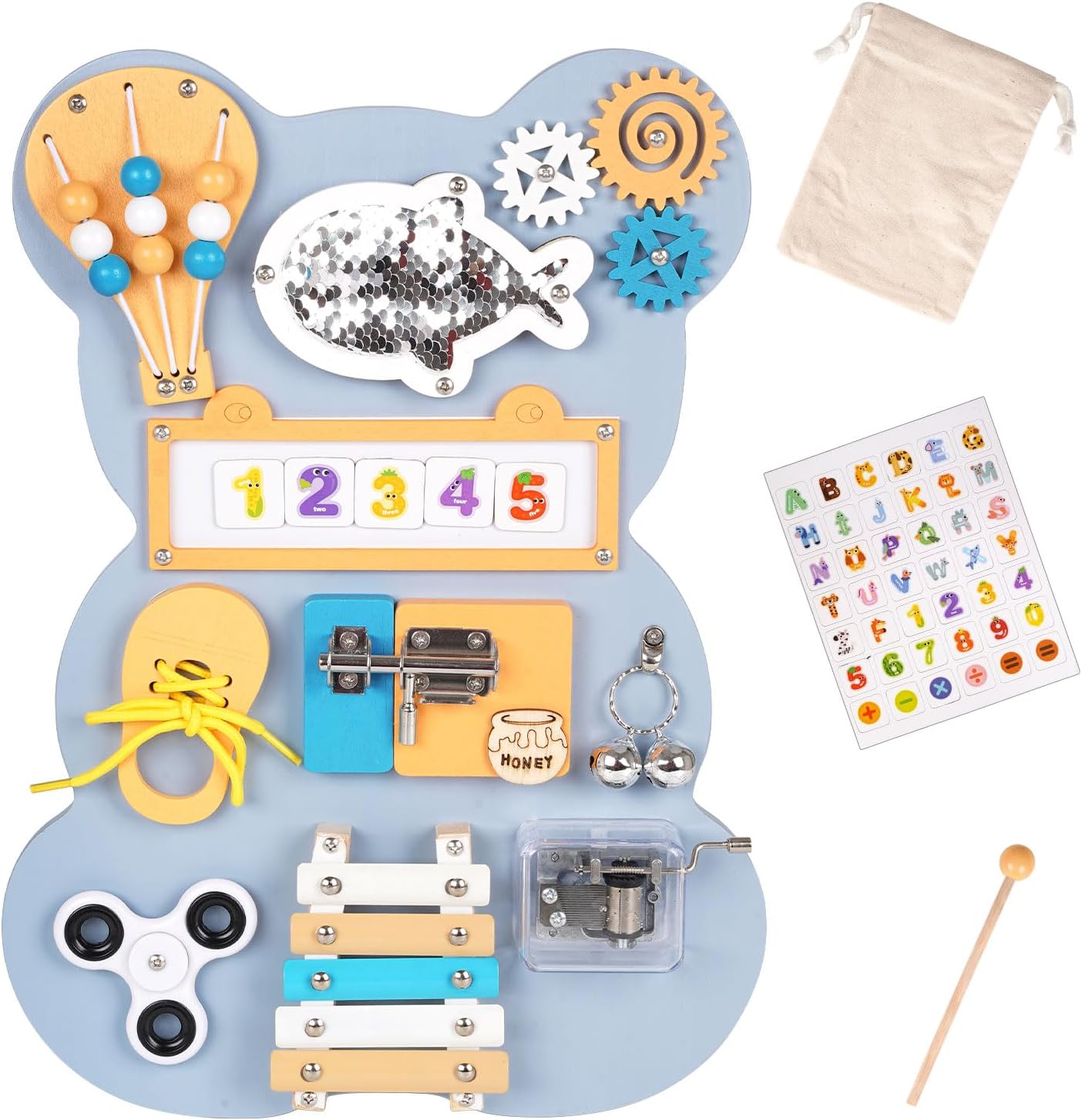 Wooden 10-in-1 Wooden Montessori Busy Board – Sensory Fun & Learning for Toddlers Keep Little Hands Busy! 10-in-1 Montessori Sensory Activity Board