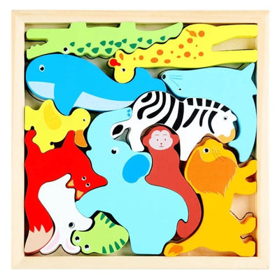 Wooden 3D Cognitive Puzzle Board, Pet Animal, Forest Animal, Dinosaur and Fruits & VegetablesPuzzle Sorting & Stacking Toys