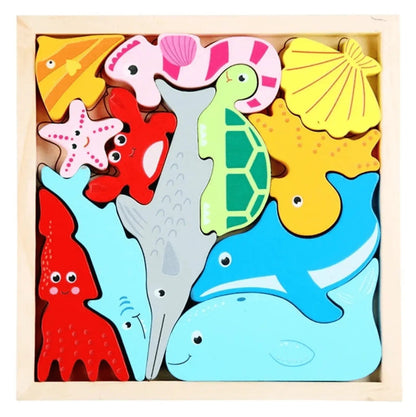 Wooden 3D Cognitive Puzzle Board, Pet Animal, Forest Animal, Dinosaur and Fruits & VegetablesPuzzle Sorting & Stacking Toys