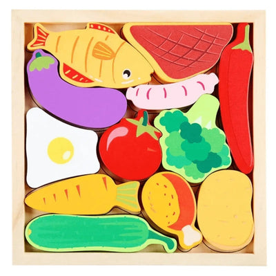 Wooden 3D Cognitive Puzzle Board, Pet Animal, Forest Animal, Dinosaur and Fruits & VegetablesPuzzle Sorting & Stacking Toys