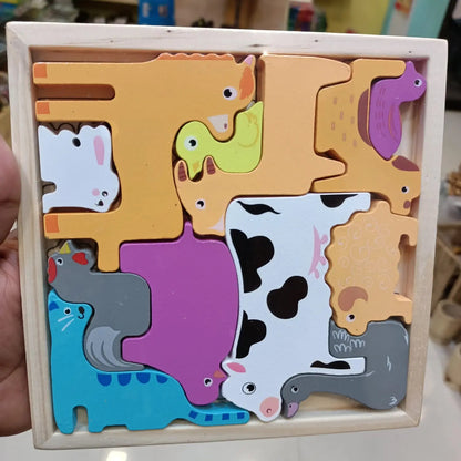 Wooden 3D Cognitive Puzzle Board, Pet Animal, Forest Animal, Dinosaur and Fruits & VegetablesPuzzle Sorting & Stacking Toys