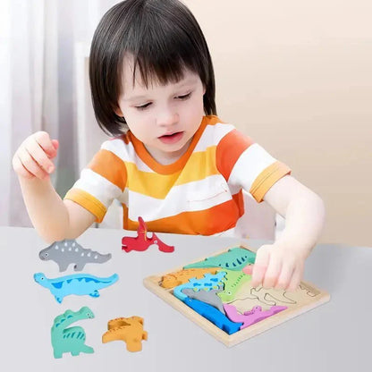 Wooden 3D Cognitive Puzzle Board, Pet Animal, Forest Animal, Dinosaur and Fruits & VegetablesPuzzle Sorting & Stacking Toys