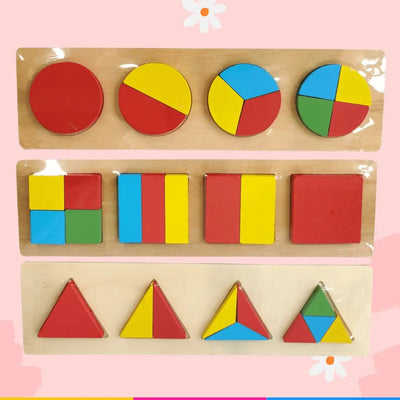 Tableau de puzzle en bois avec formes de fractions 3D - Choisissez 1 planche