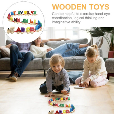 Train ABC en bois, ensemble de construction de train, jouets éducatifs précoces pour enfants de 2 ans et plus, pour garçons et filles (alphabets de train-jouet)