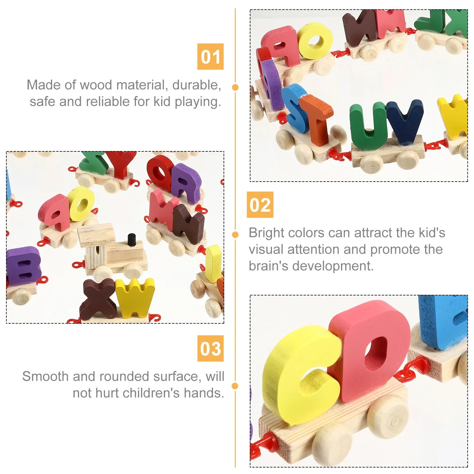 Train ABC en bois, ensemble de construction de train, jouets éducatifs précoces pour enfants de 2 ans et plus, pour garçons et filles (alphabets de train-jouet)