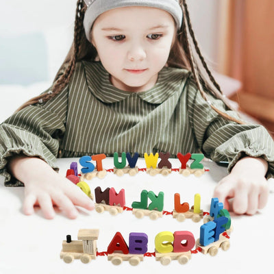 Train ABC en bois, ensemble de construction de train, jouets éducatifs précoces pour enfants de 2 ans et plus, pour garçons et filles (alphabets de train-jouet)