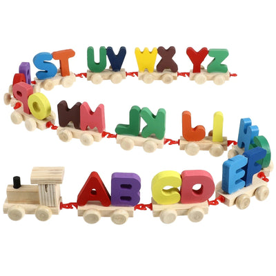 Train ABC en bois, ensemble de construction de train, jouets éducatifs précoces pour enfants de 2 ans et plus, pour garçons et filles (alphabets de train-jouet)