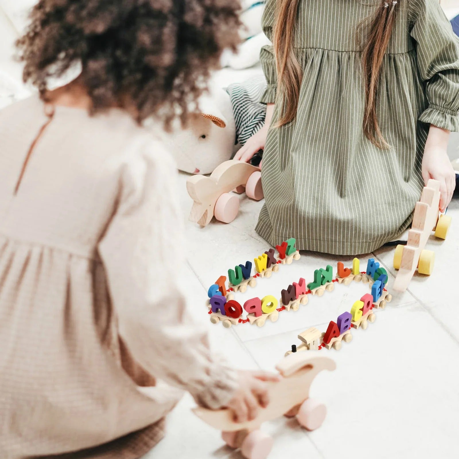 Train ABC en bois, ensemble de construction de train, jouets éducatifs précoces pour enfants de 2 ans et plus, pour garçons et filles (alphabets de train-jouet)