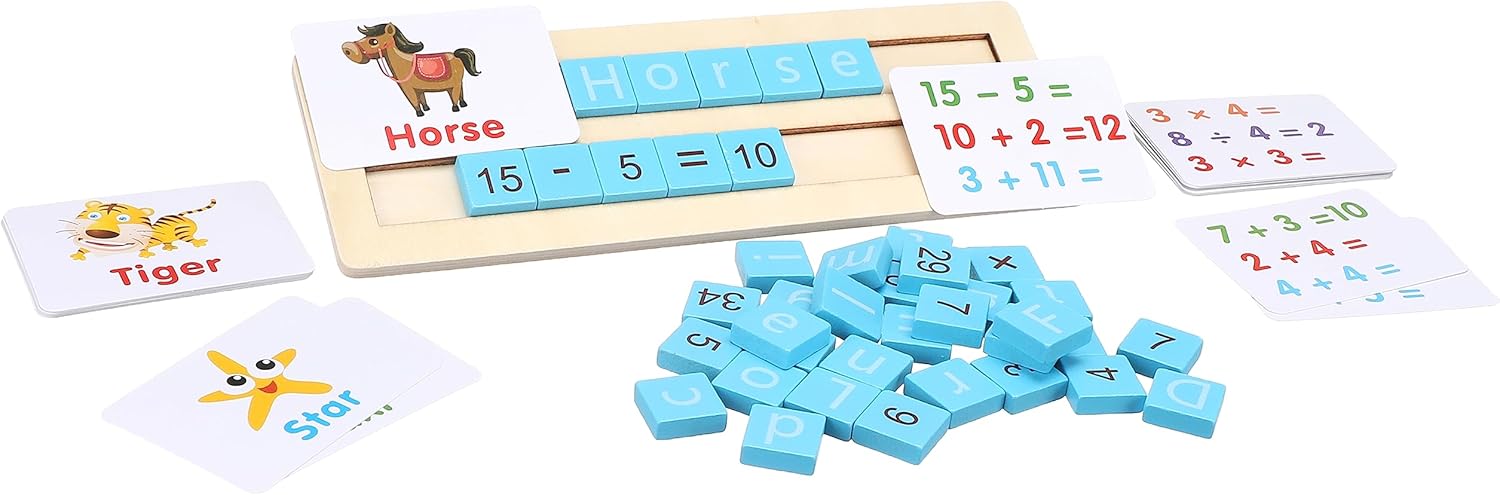 Ayudas didácticas de madera alfanuméricas Tarjetas didácticas Matemáticas Suma Resta Vocabulario Inglés