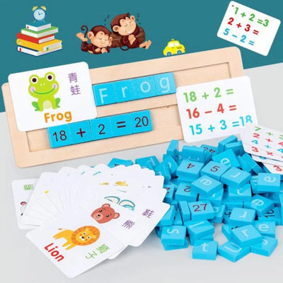Ayudas didácticas de madera alfanuméricas Tarjetas didácticas Matemáticas Suma Resta Vocabulario Inglés
