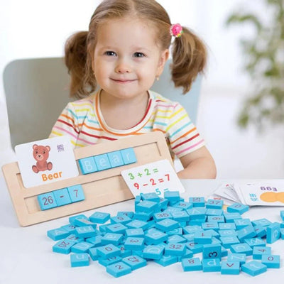 Ayudas didácticas de madera alfanuméricas Tarjetas didácticas Matemáticas Suma Resta Vocabulario Inglés