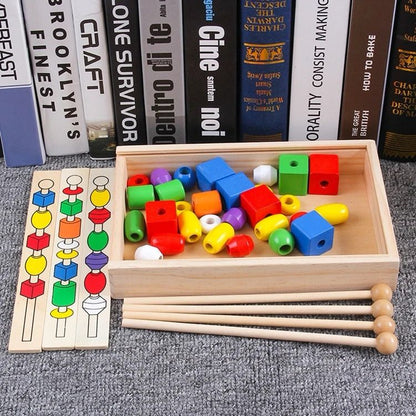 Wooden Bead Stacking and Pattern Matching Game – Fine Motor and STEM Learning Toy