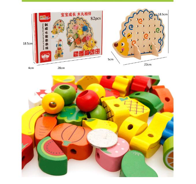 Wooden Hedgehog Board Lacing & Stringing Beads, Fruits and Vegetables