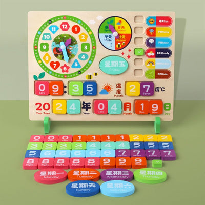 Horloge Calendrier en Bois | Jouet d'Éveil et Éducatif pour Enfants et Bébés