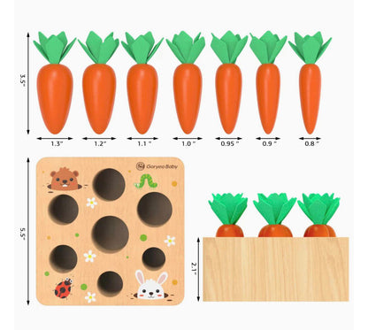 Carrot Harvest Matching Toy | Wooden Fine Motor & Size Sorting Activity