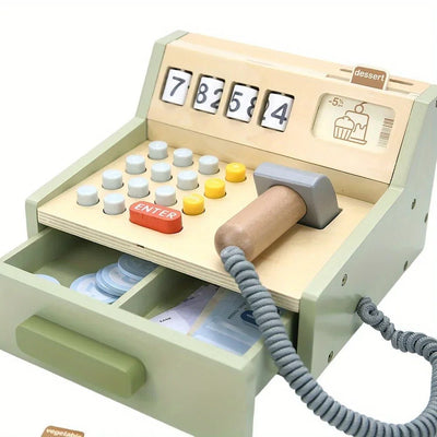 Juego de caja registradora de madera Juguetes de simulación para niños