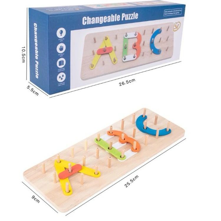 Wooden Changeable Puzzle – Alphabet and Numbers Construction Set for Early Learning