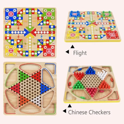 Jeu de Dames et Ludo en Bois 2-en-1 – Jeu de Société Classique Premium