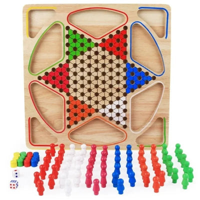 Jeu de Dames et Ludo en Bois 2-en-1 – Jeu de Société Classique Premium