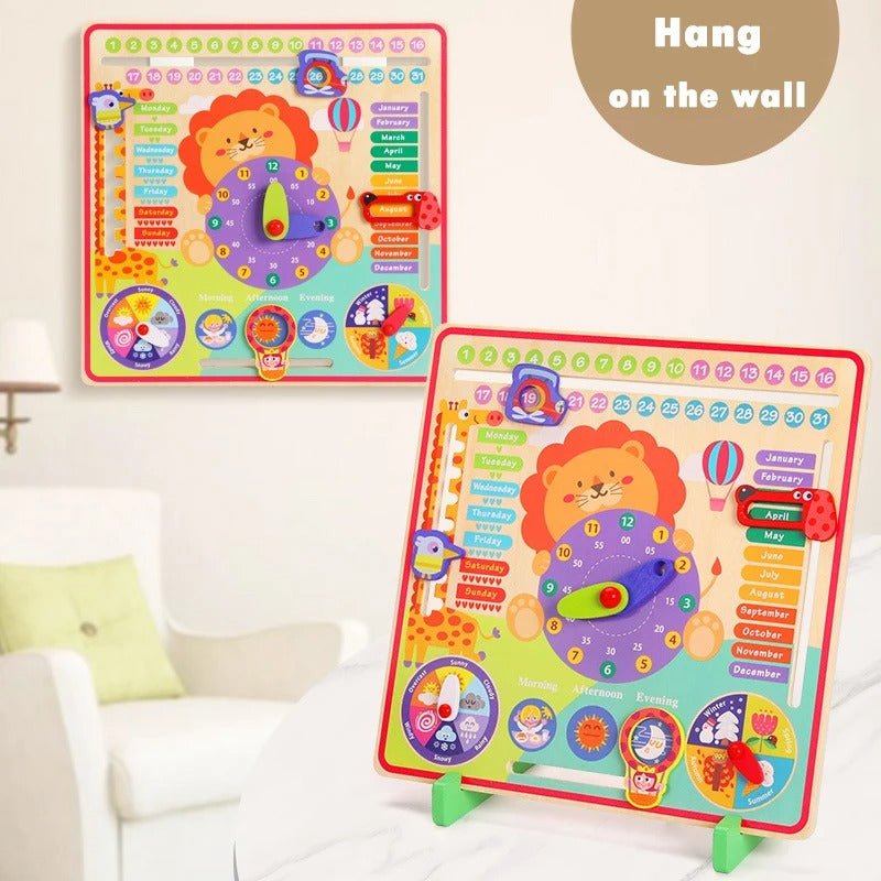 Wooden Clock Education Board Toys Multifunctional Learning Calendar Weather Season Time Teaching